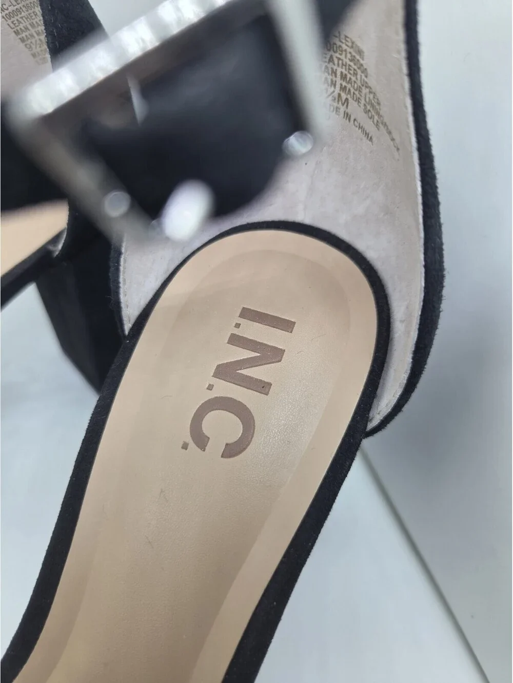 INC International Concepts Black Suede Ankle Strap Block Heel Sandals 9.5 M